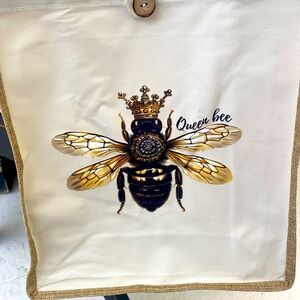 Queen Bee burlap bag. New